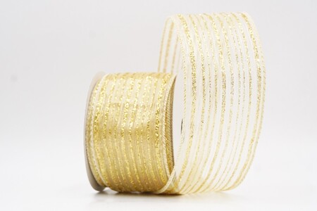 Cream Metallic Sheer Fine Pinstripe Ribbon_KW0456GC-2-2